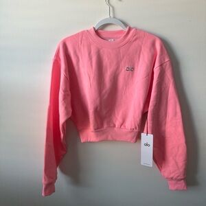 Alo Accolade Cropped Crewneck Neon Bubblegum Pink NWT